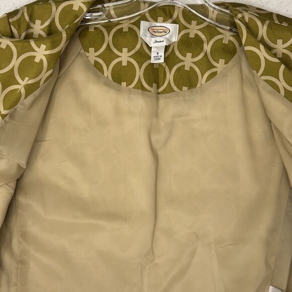Talbots Open Front Jacket Womens 8 Green Geometric Pockets Stretch Artsy - Picture 10 of 12